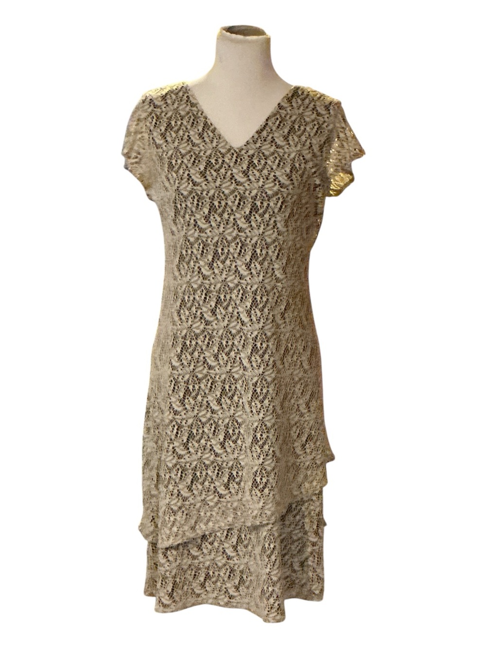 Fashion Bug Cream Lace Midi Dress with V-Neck